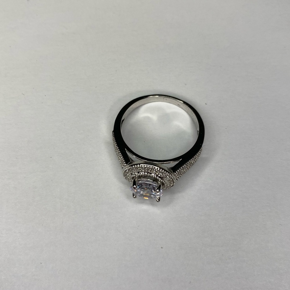 Silver Moissanite Solitaire Micro Pave Ring - Picture 7 of 8